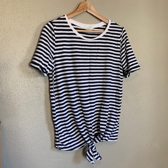 Green Envy Navy & White Striped Tie Front Knot Top - Picture 2 of 9